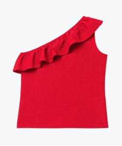 Tee-shirt asymétrique à volant et paillettes femme